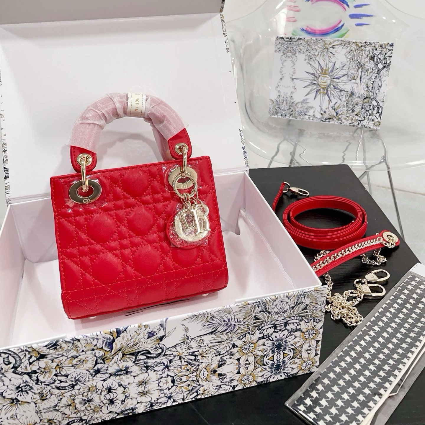 【高品質】LADY DIOR ミニバッグ カナージュ☆M0505ONGE