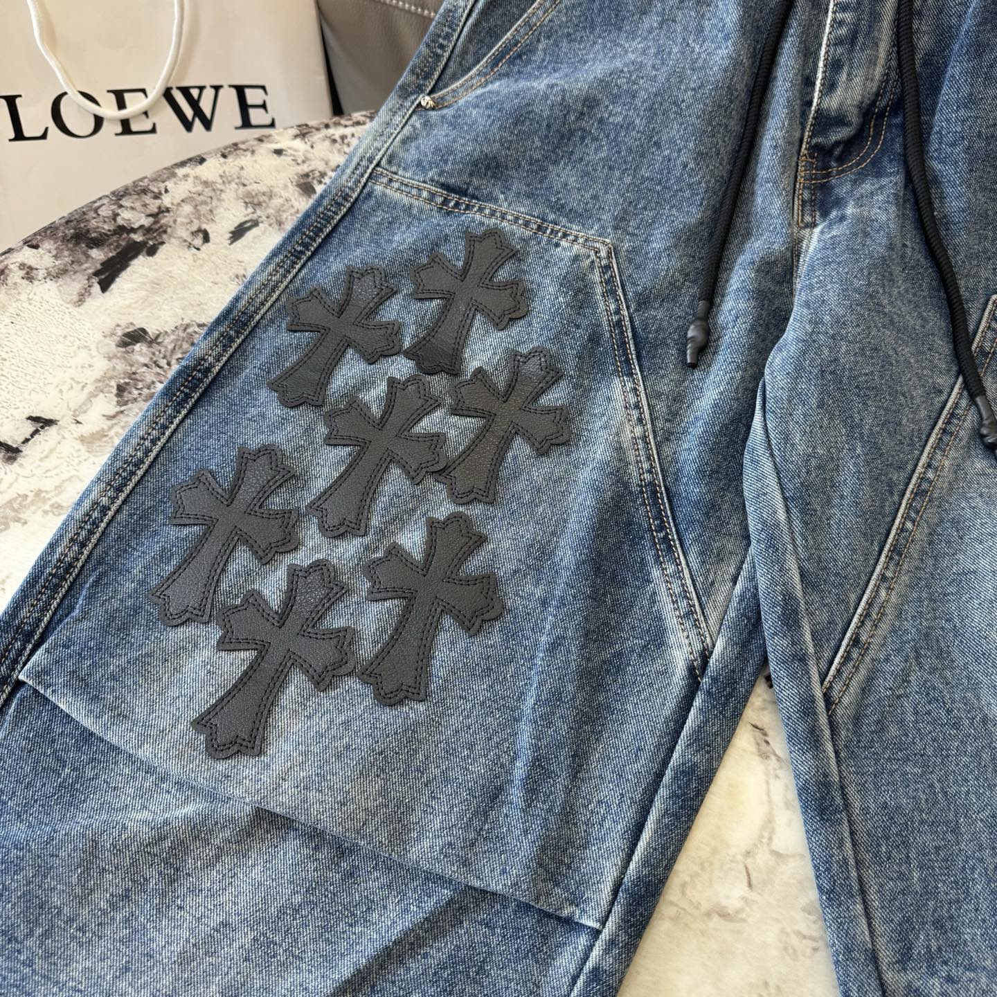 26SS クロムハーツ クロスパッチ フレンチワークデニムパンツ｜メンズ