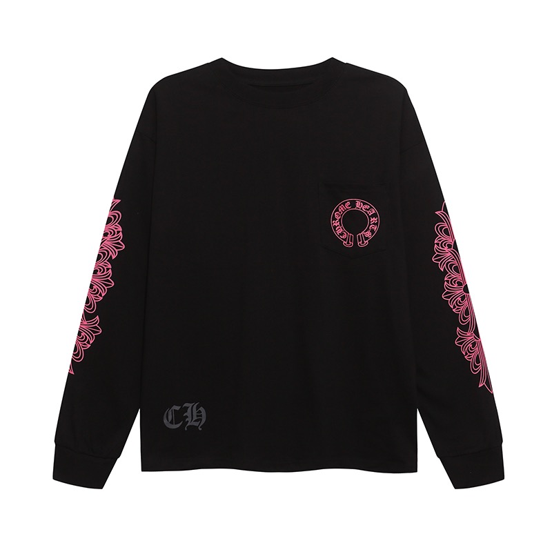 クロムハーツ ホースシュー フローラル ロンT｜ポケット付き 長袖Tシャツ メンズ