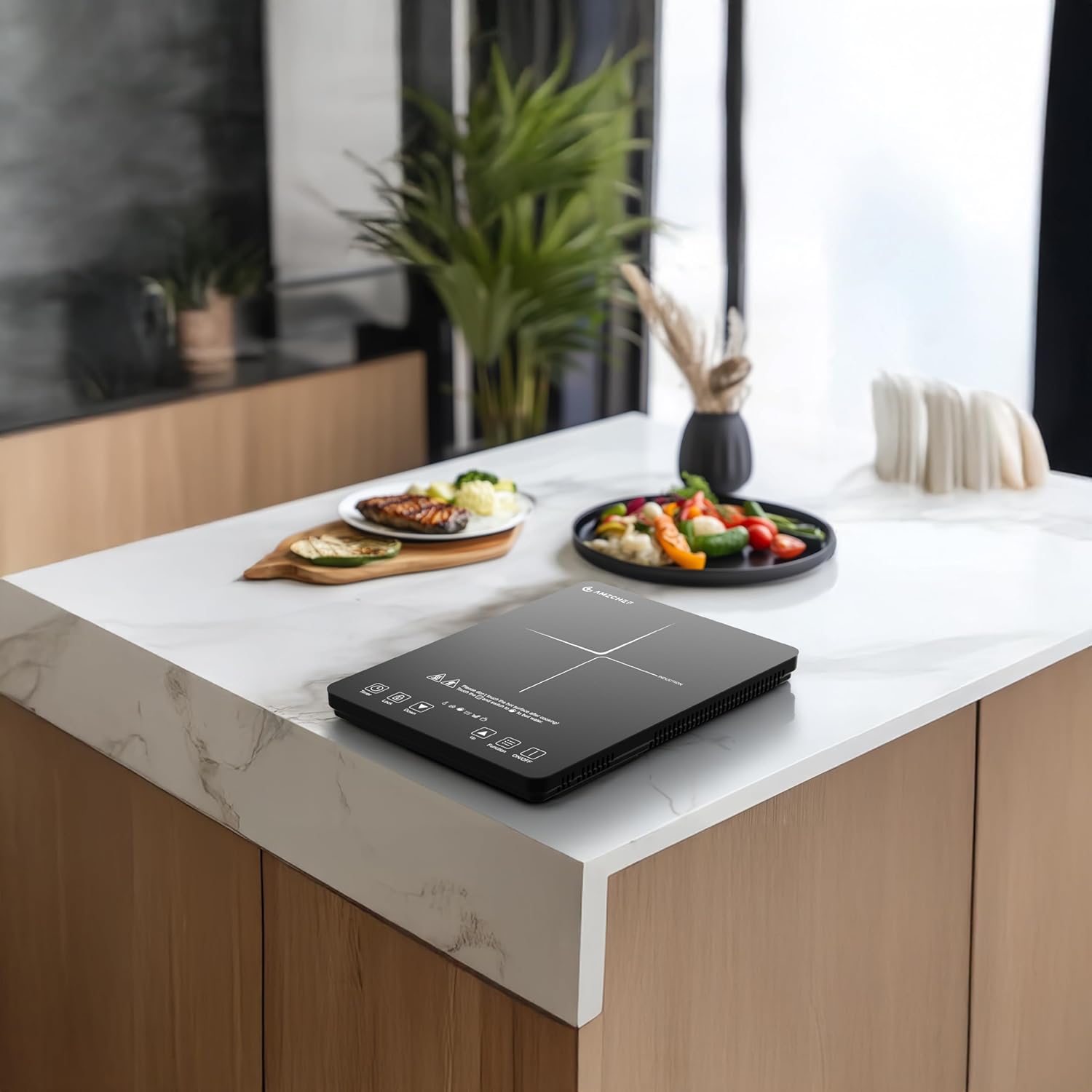 AMZCHEF Portable Induction Cooktop 20 Temperature & Power Levels, 1800W Induction Stove Burner with 6.8" Heating Coil, Low Noise Hot Plate Single Electric Cooktops Countertop Stove with Timer-Honghao Appliances