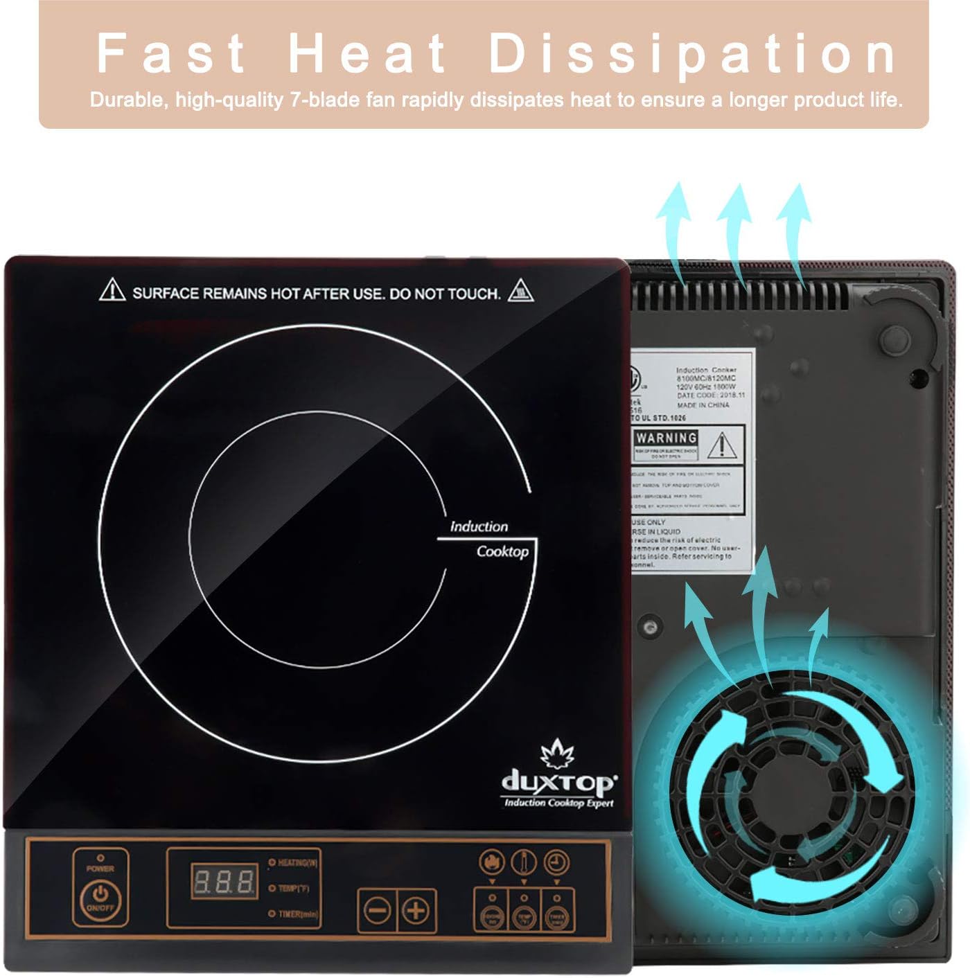 Duxtop 1800W Portable Induction Cooktop, Gold 8100MC/BT-180G3
