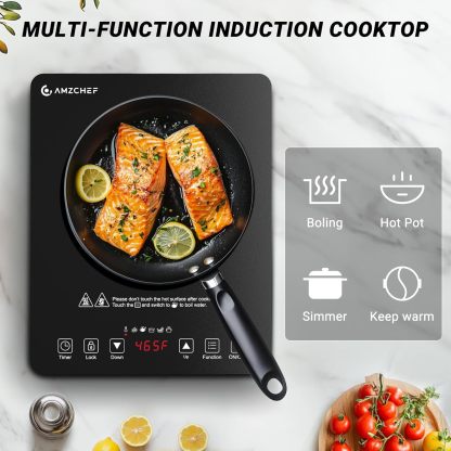 AMZCHEF Portable Induction Cooktop 20 Temperature & Power Levels, 1800W Induction Stove Burner with 6.8" Heating Coil, Low Noise Hot Plate Single Electric Cooktops Countertop Stove with Timer-Honghao Appliances