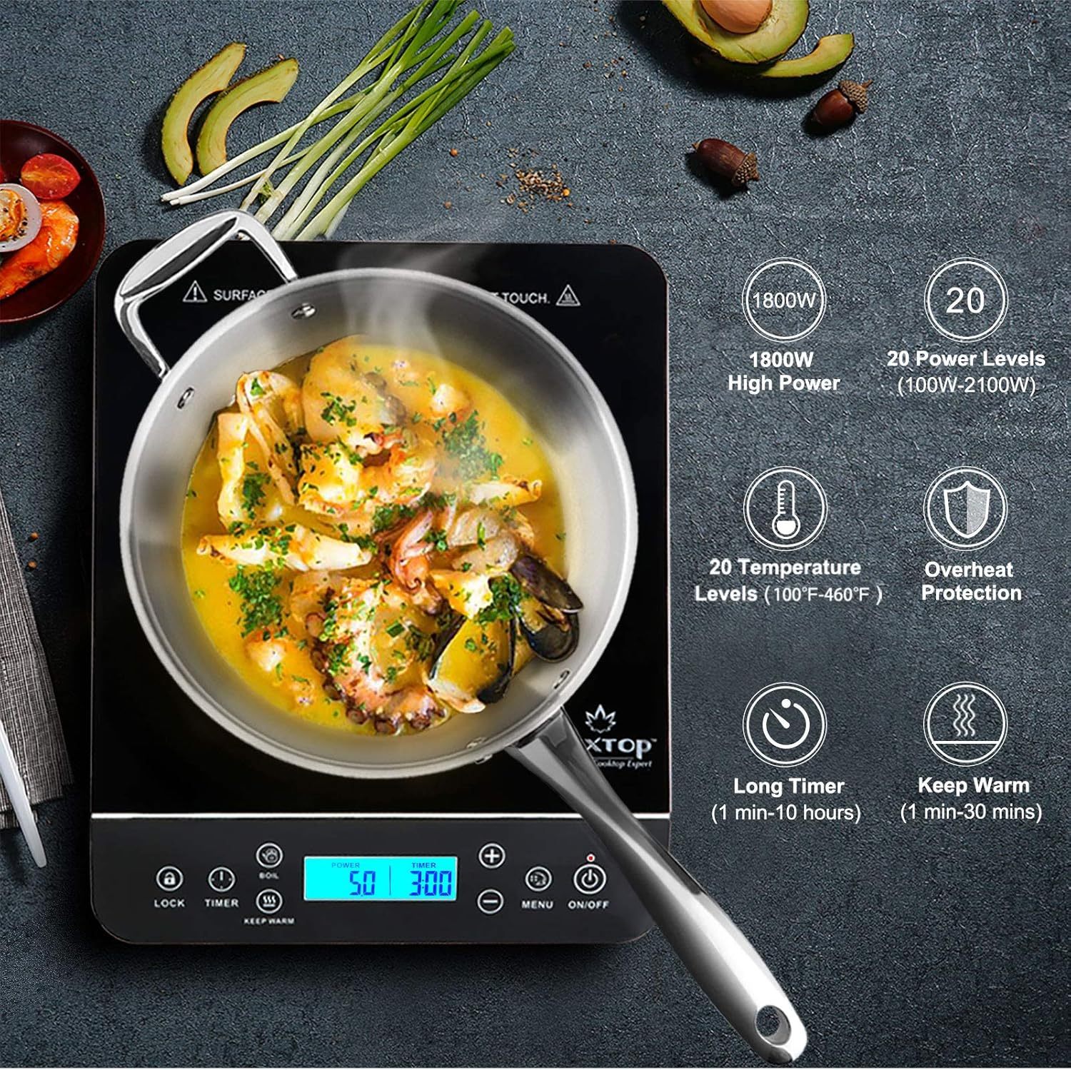 Duxtop Portable Induction Cooktop Burner, Induction Hot Plate with LCD Sensor Touch 1800 Watts, Silver 9600LS/BT-200DZ-Honghao Appliances