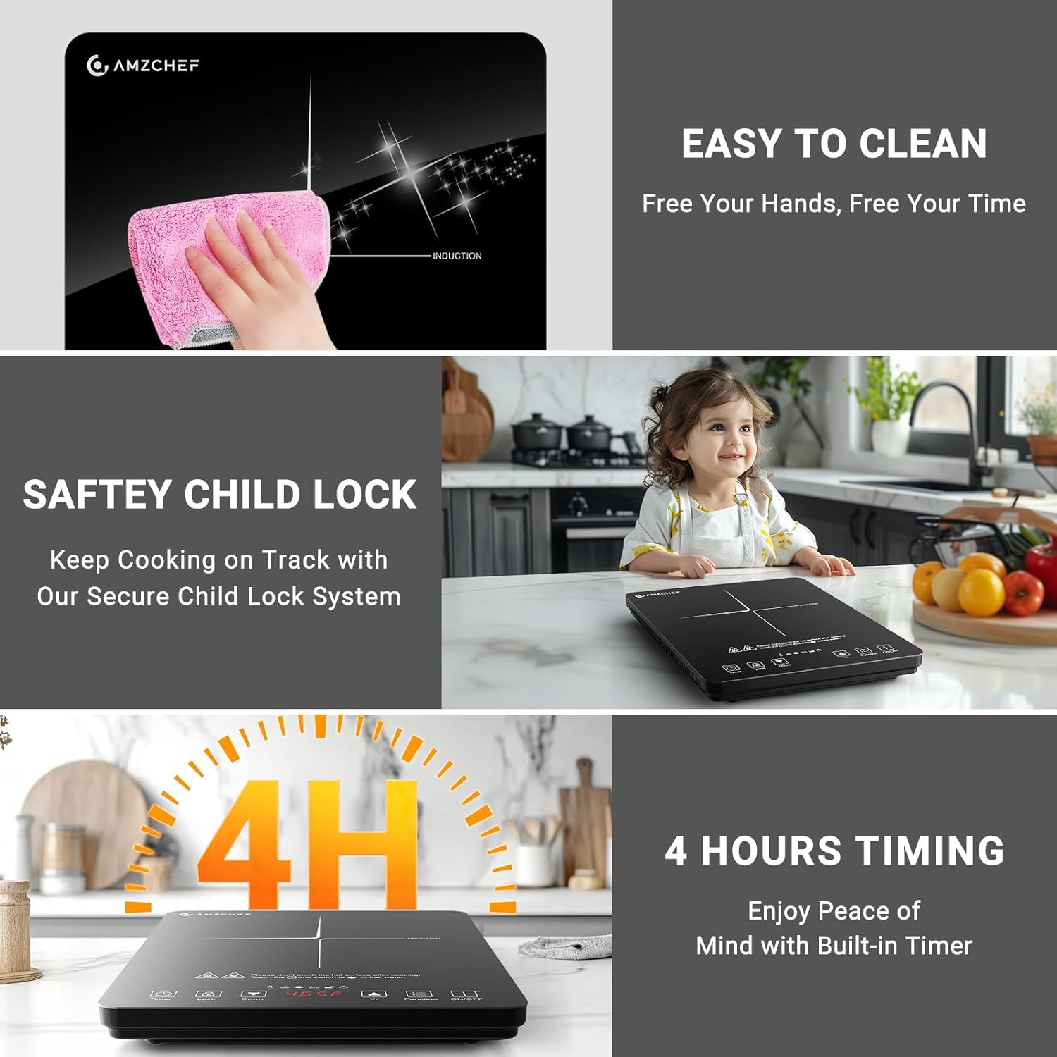 AMZCHEF Portable Induction Cooktop 20 Temperature & Power Levels, 1800W Induction Stove Burner with 6.8" Heating Coil, Low Noise Hot Plate Single Electric Cooktops Countertop Stove with Timer-Honghao Appliances