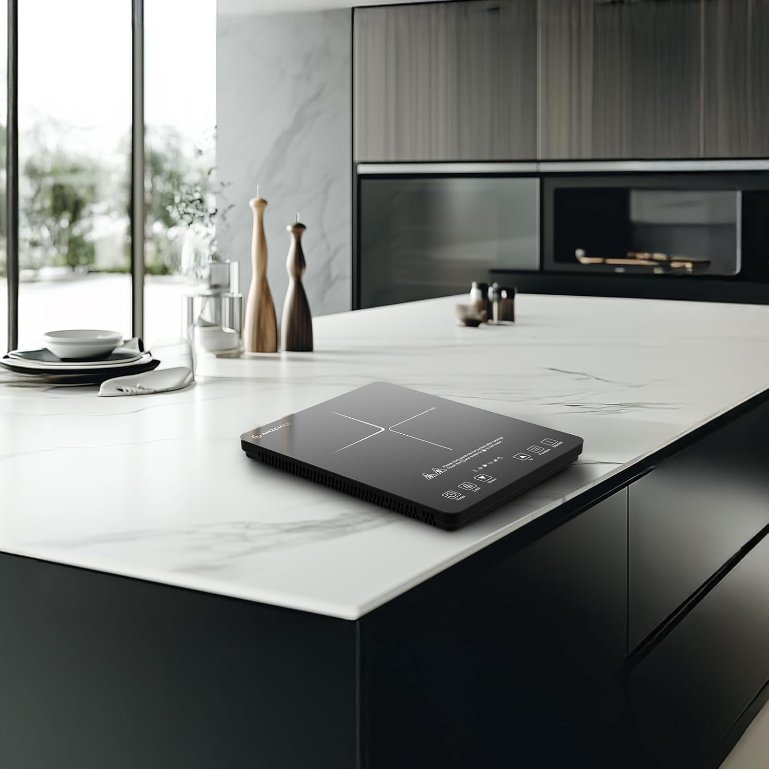 AMZCHEF Portable Induction Cooktop 20 Temperature & Power Levels, 1800W Induction Stove Burner with 6.8" Heating Coil, Low Noise Hot Plate Single Electric Cooktops Countertop Stove with Timer-Honghao Appliances