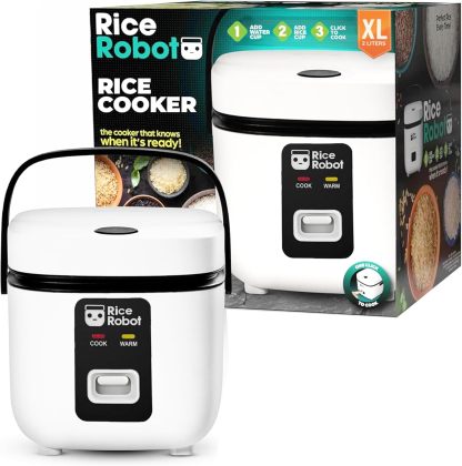 Rice Robot Personal Rice Cooker, PFAS-free, Nonstick.1 Quart Capacity, with Stainless Steel Steamer Tray, Measuring Cups, Recipe Book with 60 Recipes, and Serving Spoon, As Seen On TV-Honghao Appliances