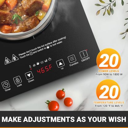 AMZCHEF Portable Induction Cooktop 20 Temperature & Power Levels, 1800W Induction Stove Burner with 6.8" Heating Coil, Low Noise Hot Plate Single Electric Cooktops Countertop Stove with Timer-Honghao Appliances