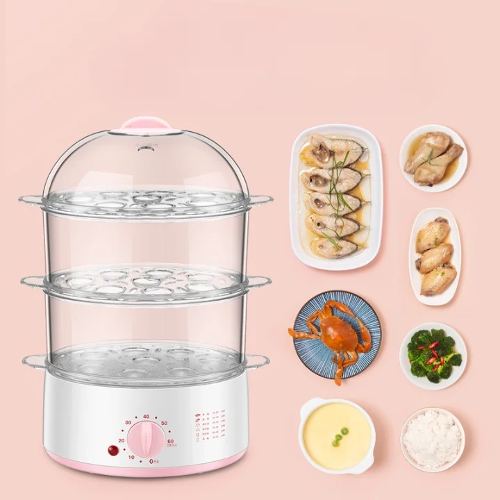 Factory Price Mini Small Multi-Layer Transparent Timer Multi-Functional Home Electric Steamer
