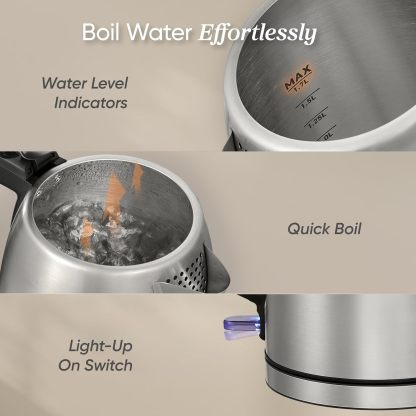 COSORI Electric Kettle, Plastic-Free Interior, 2 Lid Opening Angles, Easy to Clean, Automatic Shut Off & Boil-Dry Protection, Stainless Steel Tea Kettle, Hot Water Boiler & Heater, 1.7L, 1500W