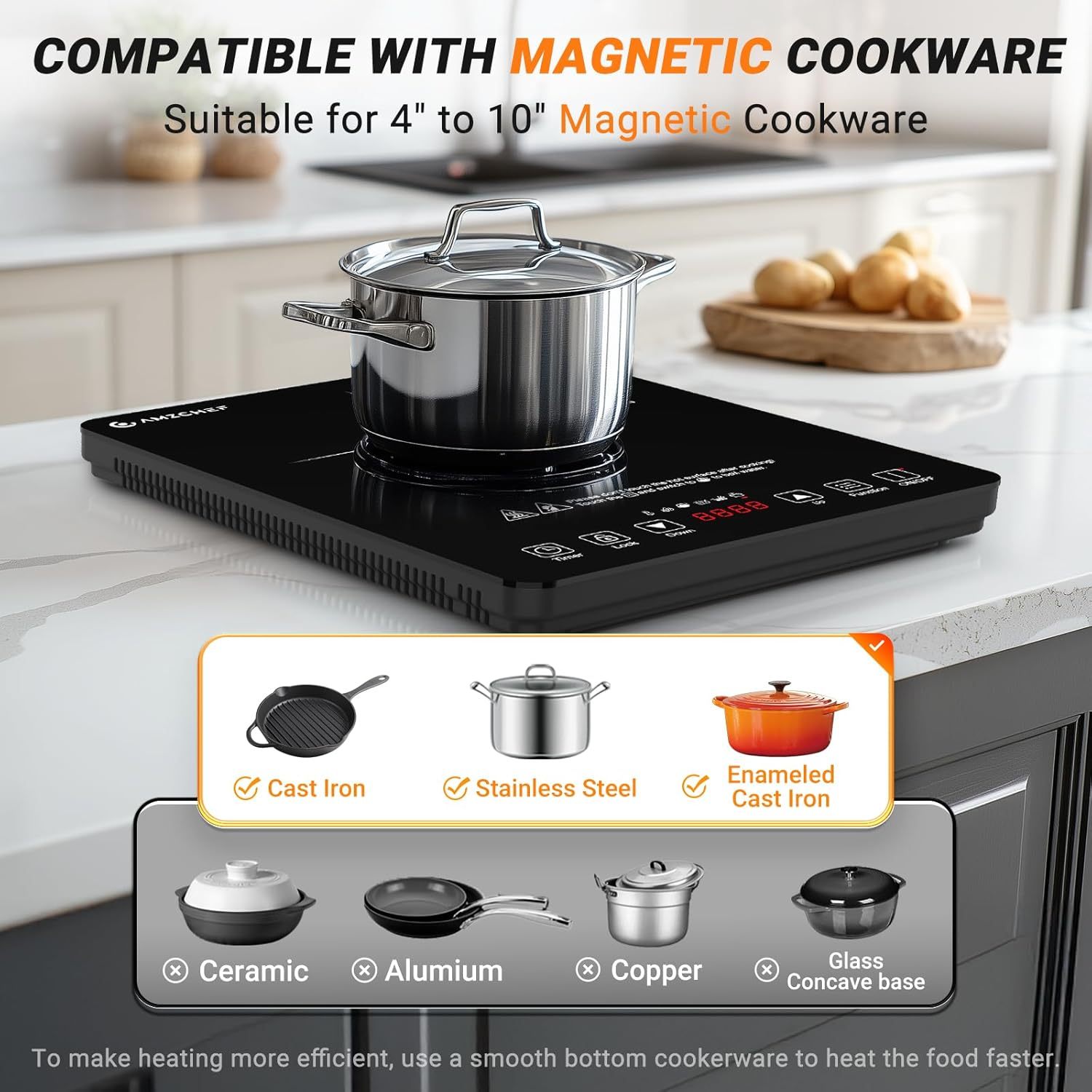 AMZCHEF Portable Induction Cooktop 20 Temperature & Power Levels, 1800W Induction Stove Burner with 6.8" Heating Coil, Low Noise Hot Plate Single Electric Cooktops Countertop Stove with Timer-Honghao Appliances