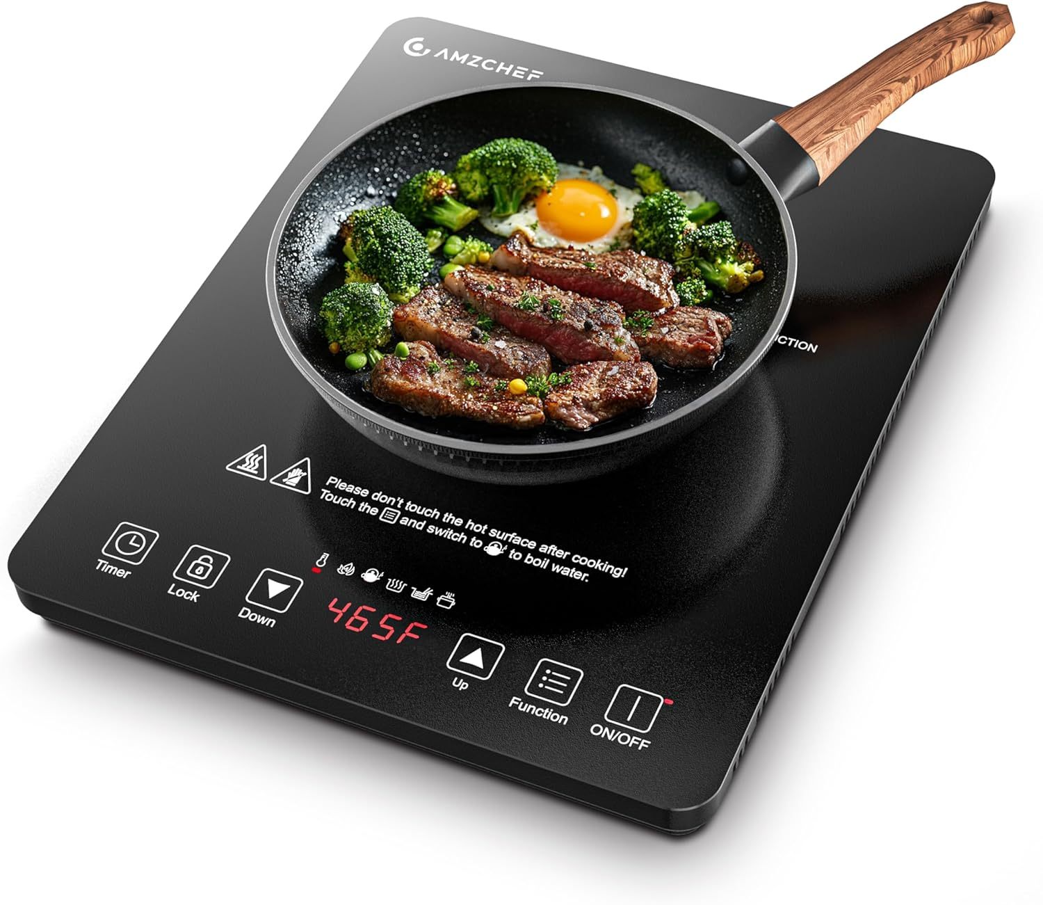 AMZCHEF Portable Induction Cooktop 20 Temperature & Power Levels, 1800W Induction Stove Burner with 6.8" Heating Coil, Low Noise Hot Plate Single Electric Cooktops Countertop Stove with Timer-Honghao Appliances