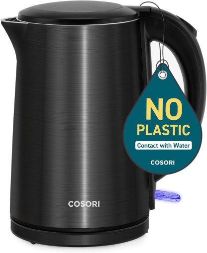 COSORI Electric Kettle, Plastic-Free Interior, 2 Lid Opening Angles, Easy to Clean, Automatic Shut Off & Boil-Dry Protection, Stainless Steel Tea Kettle, Hot Water Boiler & Heater, 1.7L, 1500W