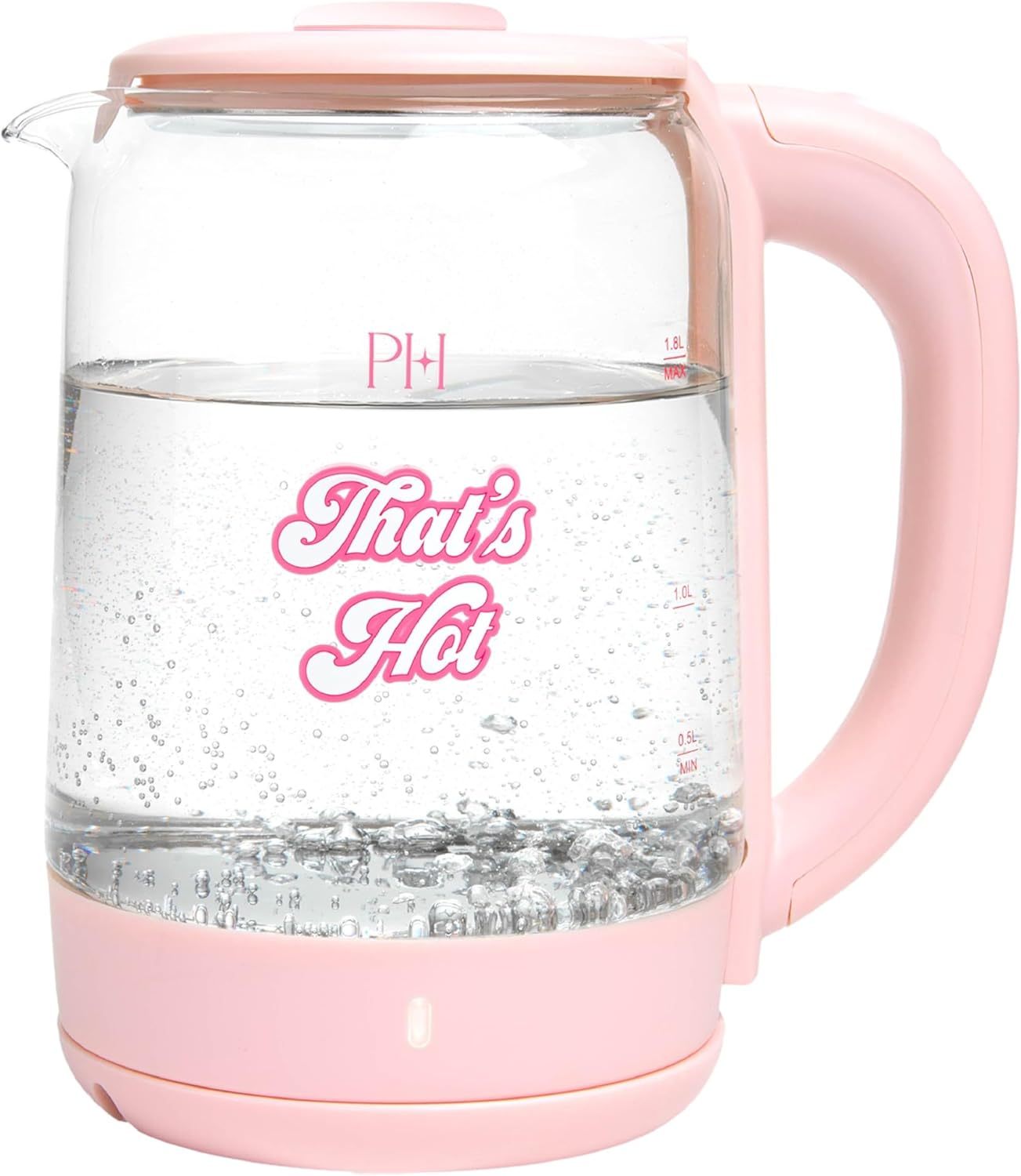 Paris Hilton Electric Kettle, Fast Boil with Auto Shut-Off, LED Indicator, 360° Base, Cord Storage, 1.8-Liter, Glass, Pink