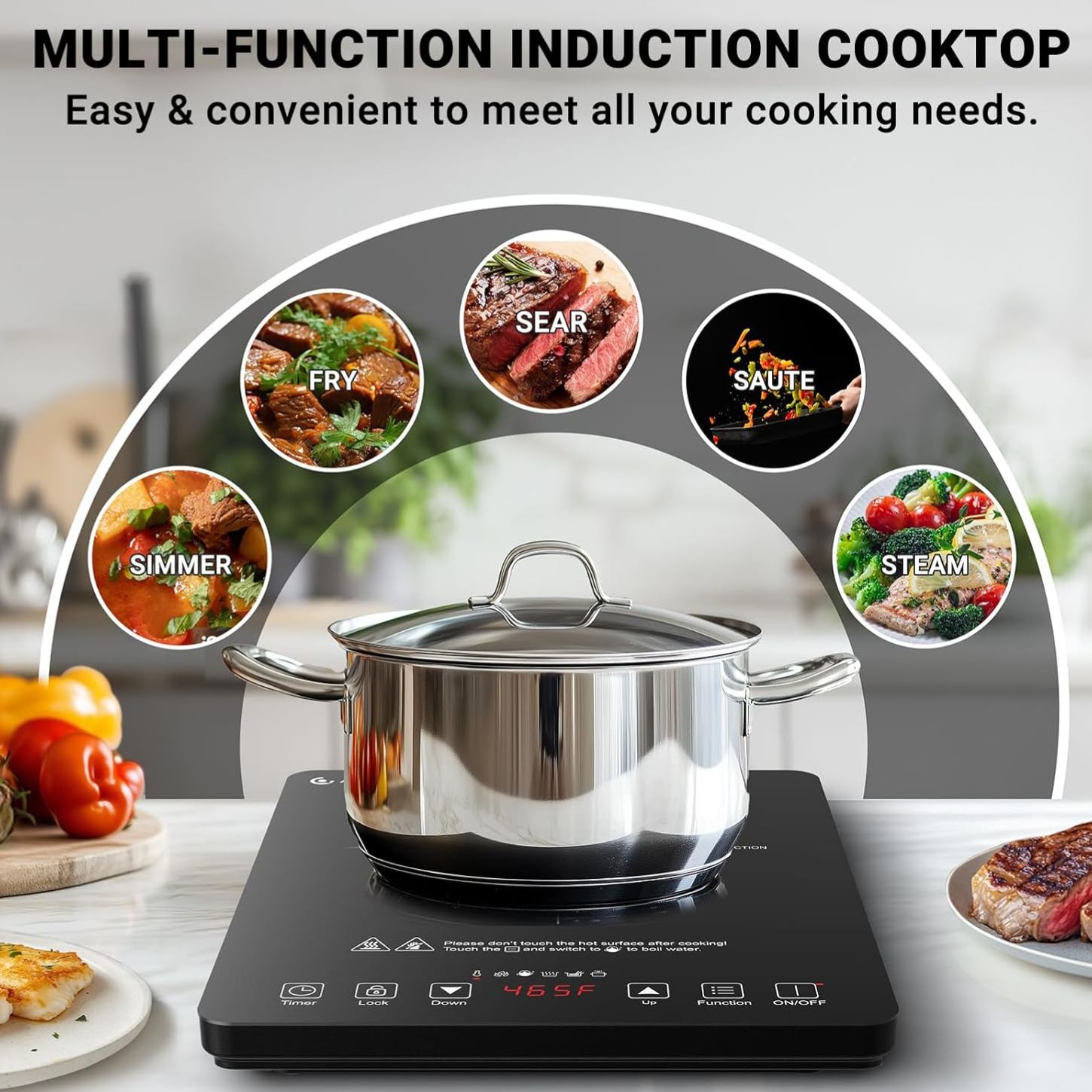 AMZCHEF Portable Induction Cooktop 20 Temperature & Power Levels, 1800W Induction Stove Burner with 6.8" Heating Coil, Low Noise Hot Plate Single Electric Cooktops Countertop Stove with Timer-Honghao Appliances