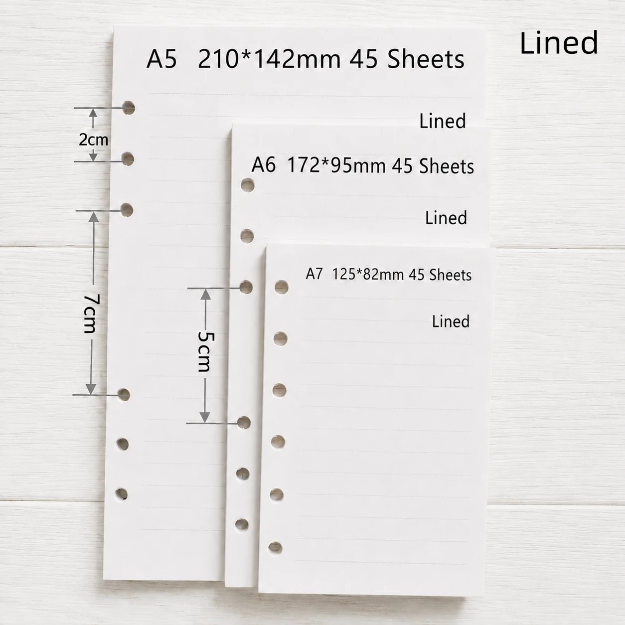 A5 A6 A7 lined refill paper size chart for 6-ring binder