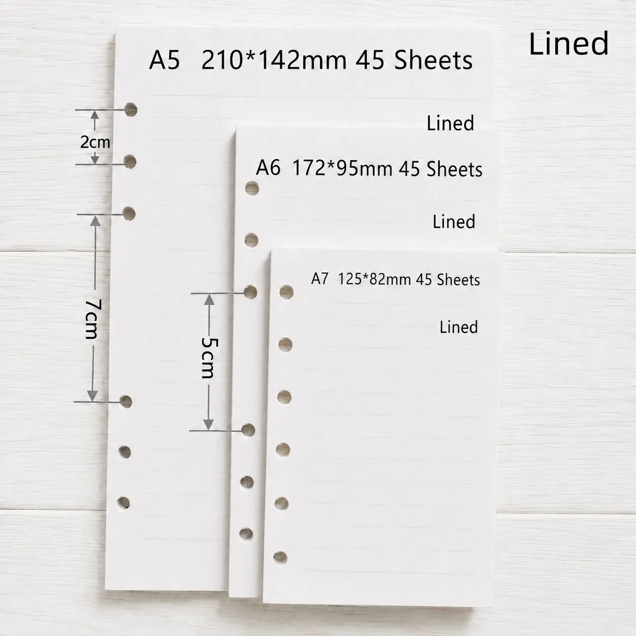 A5 A6 A7 lined refill paper size chart for 6-ring binder