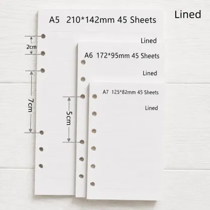 A5 A6 A7 lined refill paper size chart for 6-ring binder