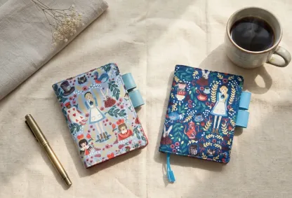 Handmade fabric cover with card slots for Hobonichi A5 Cousin and A6 Techo