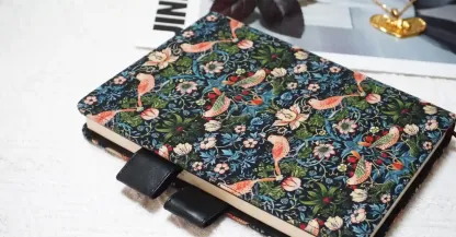 Side view showing a durable textile cover fits Hobonichi Techo A5 even with a thick notebook insert.