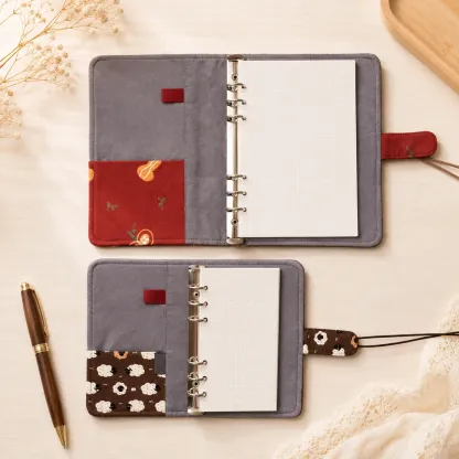 Open A5 A6 6-ring binder layout with refill paper and inner pockets