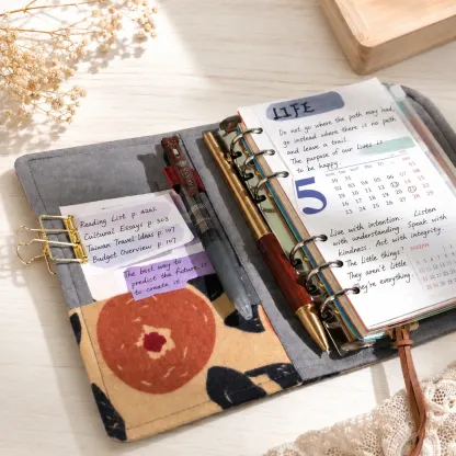 Open floral fabric budget binder with pen loop, card pockets and 6-ring inserts