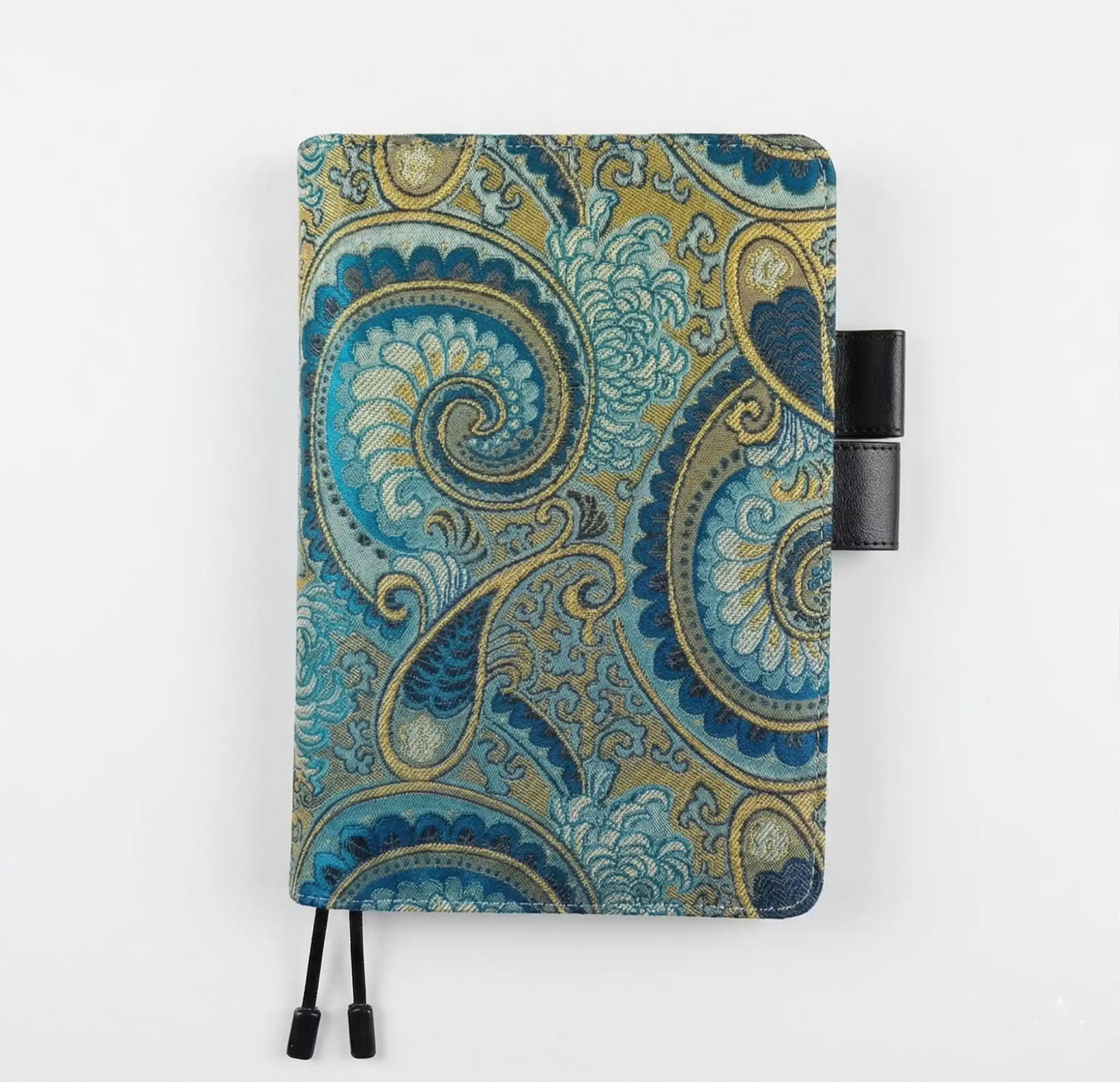 Front view of the blue and gold paisley cover compatible with Hobonichi A5 Cousin on a white background.