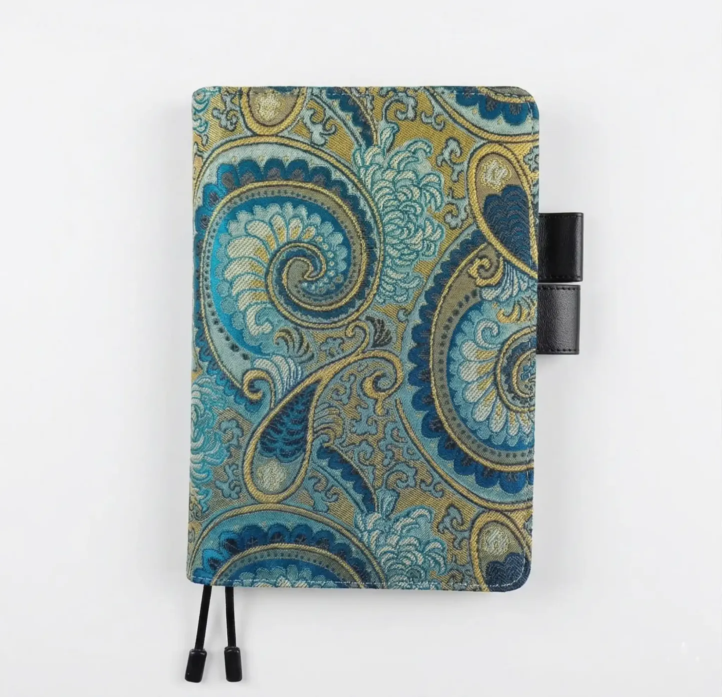 Front view of the blue and gold paisley cover compatible with Hobonichi A5 Cousin on a white background.