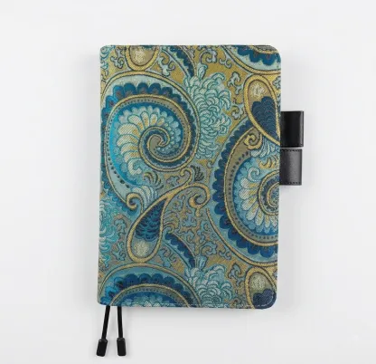 Front view of the blue and gold paisley cover compatible with Hobonichi A5 Cousin on a white background.