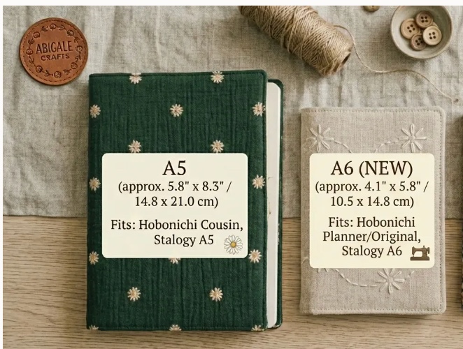 A5 and A6 handmade planner cover size comparison by ABIGALECrafts