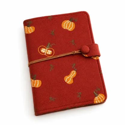 Pumpkin embroidered savings binder cover on white background