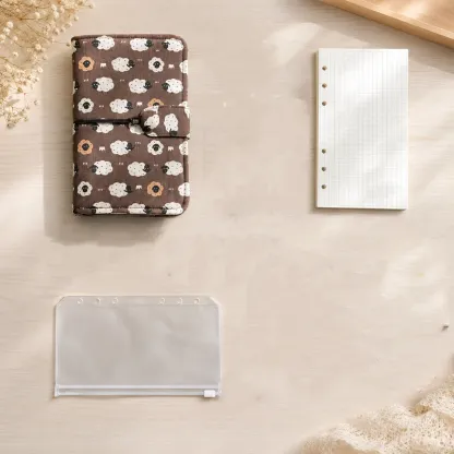 Sheep print budget binder set with grid refill paper and zipper pouch