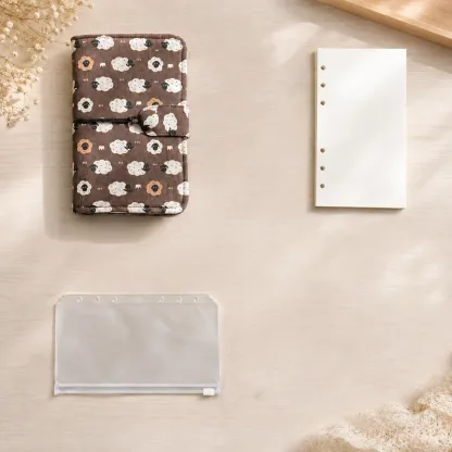 Sheep print savings binder set with blank refill paper and zipper pouch