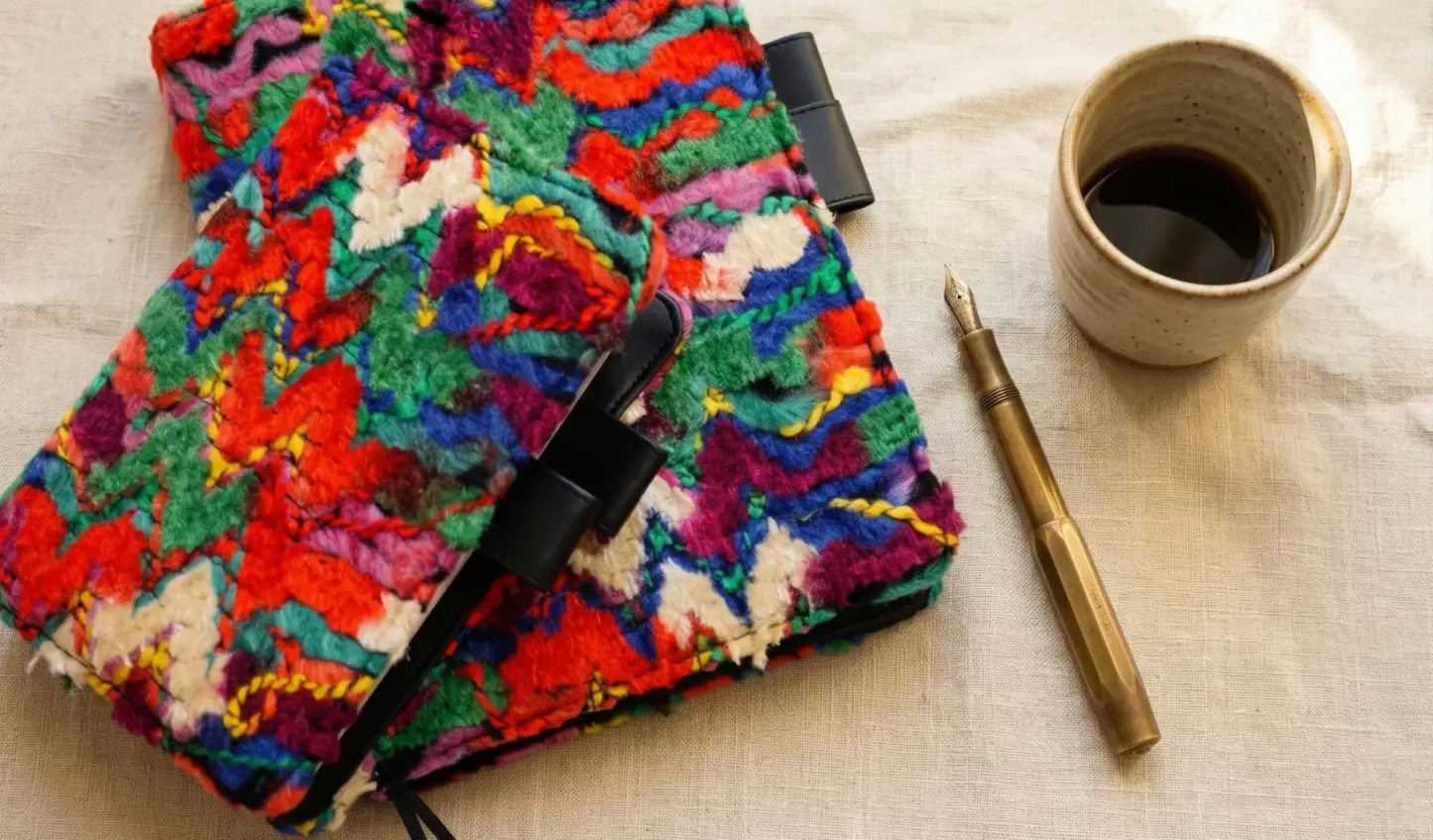 Stacked set of handmade boho journal covers in A5 and A6 sizes for Hobonichi stationery lovers.