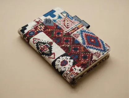 Turkish style embroidered planner cover for Hobonichi, displayed on a minimalist matte oatmeal background.