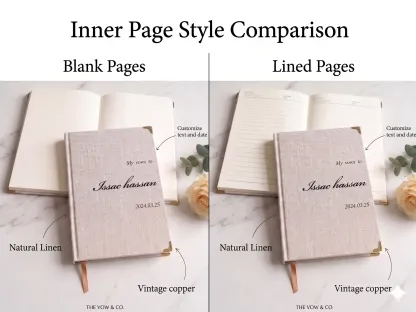 Blank and lined page options for personalized linen wedding vow book