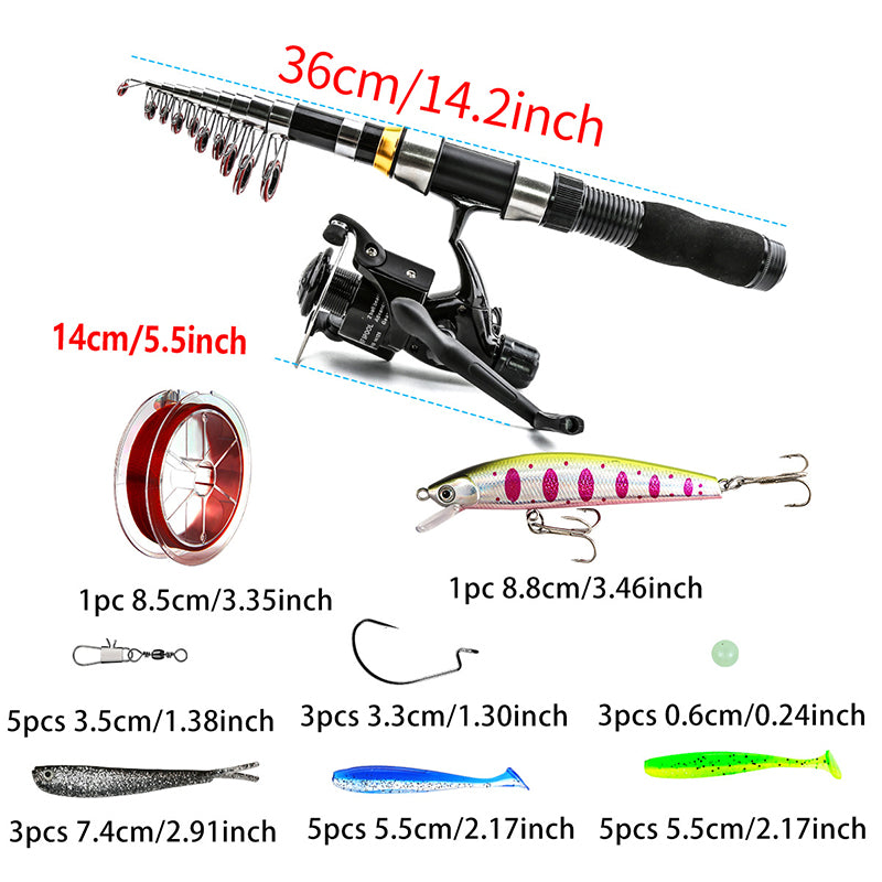 Portable telescopic fishing rod with carrying bag