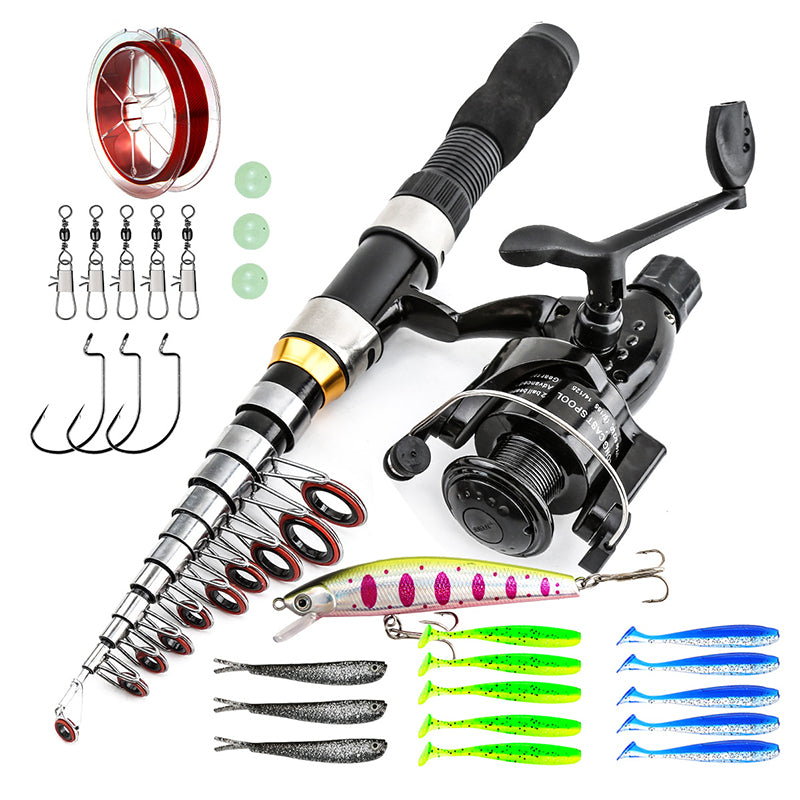 Complete telescopic fishing rod reel and lure kit