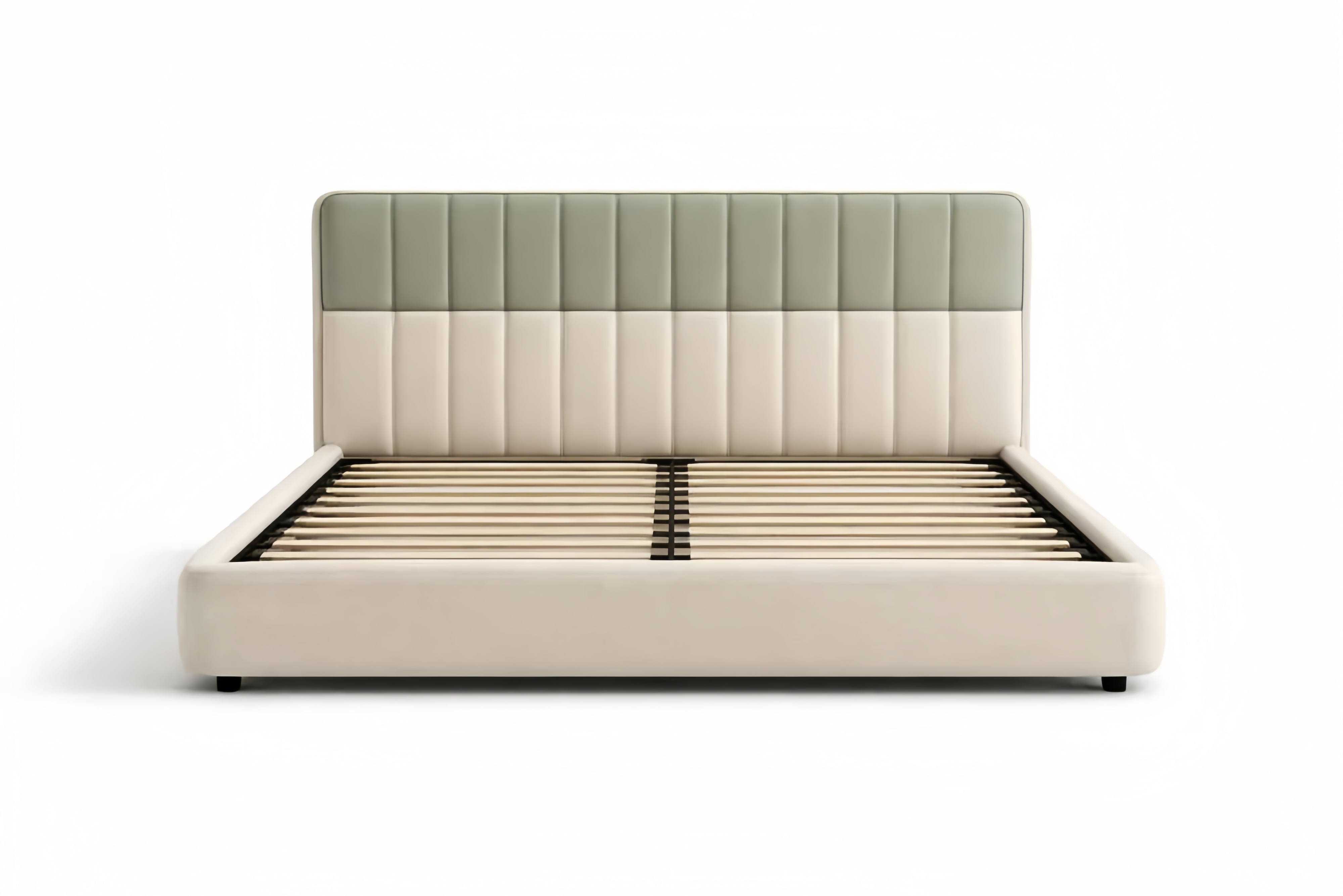 Beige Fabric Upholstered Bed Frame with Headboard