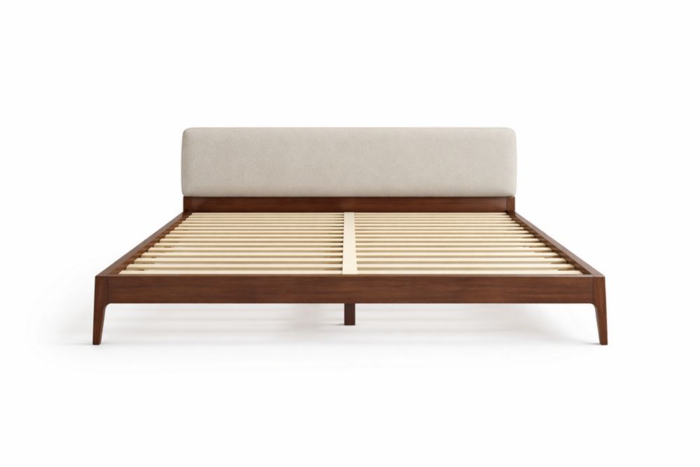 Platform Bed with Padded Headboard and Solid Wood Frame, 215 cm x 160 cm x 35 cm