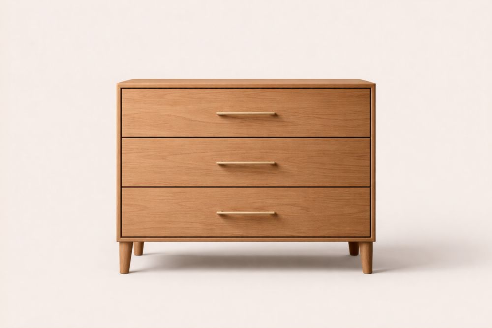 Wooden Three-Drawer Chest with Metal Handles