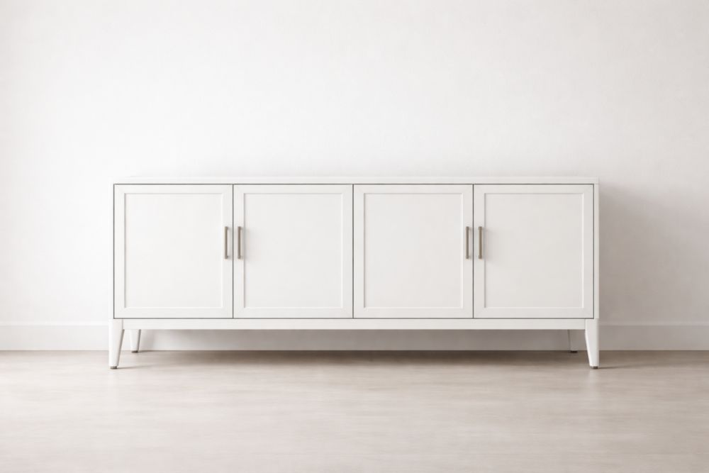 White Wood Sideboard Cabinet with Four Doors