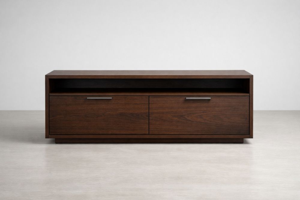 Walnut Wood TV Stand with Metal Handles, 150cm