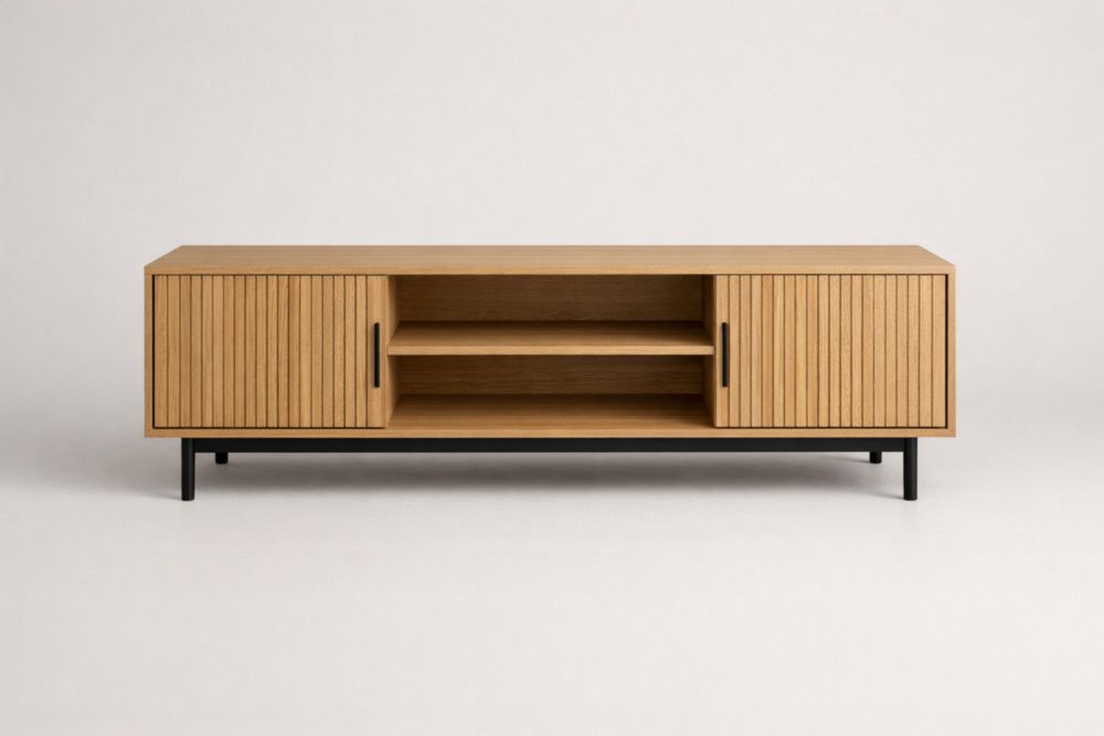 Oak Veneer TV Stand with Metal Legs 120x40x50cm