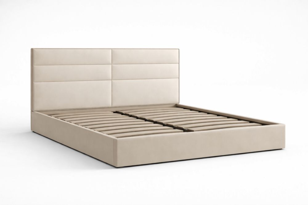 Beige Faux Leather Bed Frame with Headboard