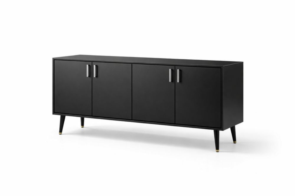 Black Wood Sideboard Cabinet with Four Doors