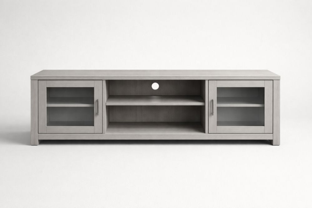 Gray Wood TV Stand with Glass Doors 160cm x 40cm x 50cm
