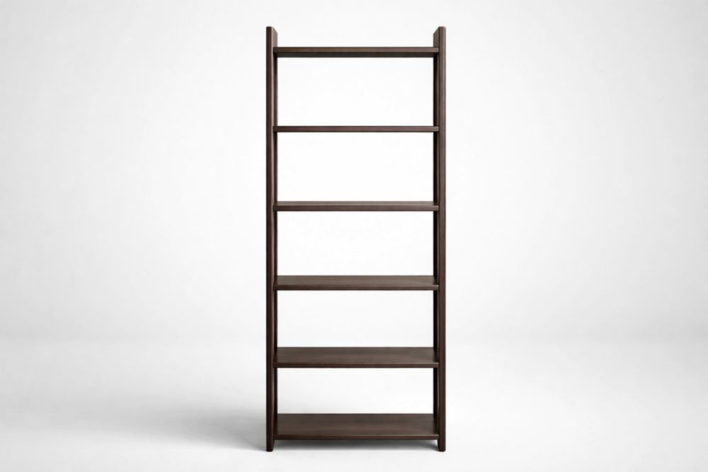Walnut Wood Bookshelf 5-Tier Ladder Design