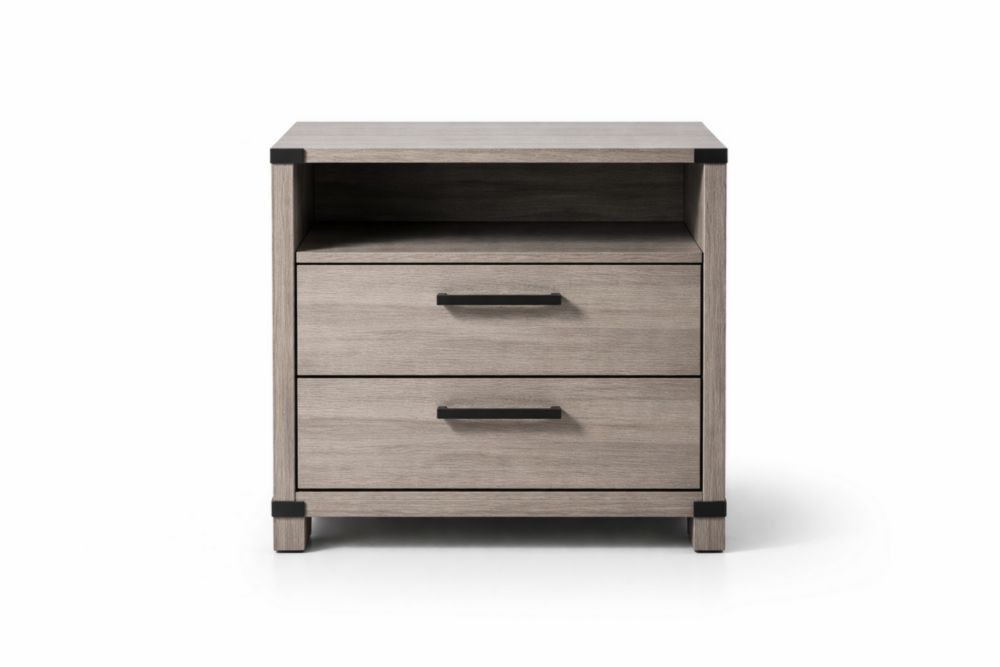 Engineered Wood Nightstand with Two Drawers and Open Shelf