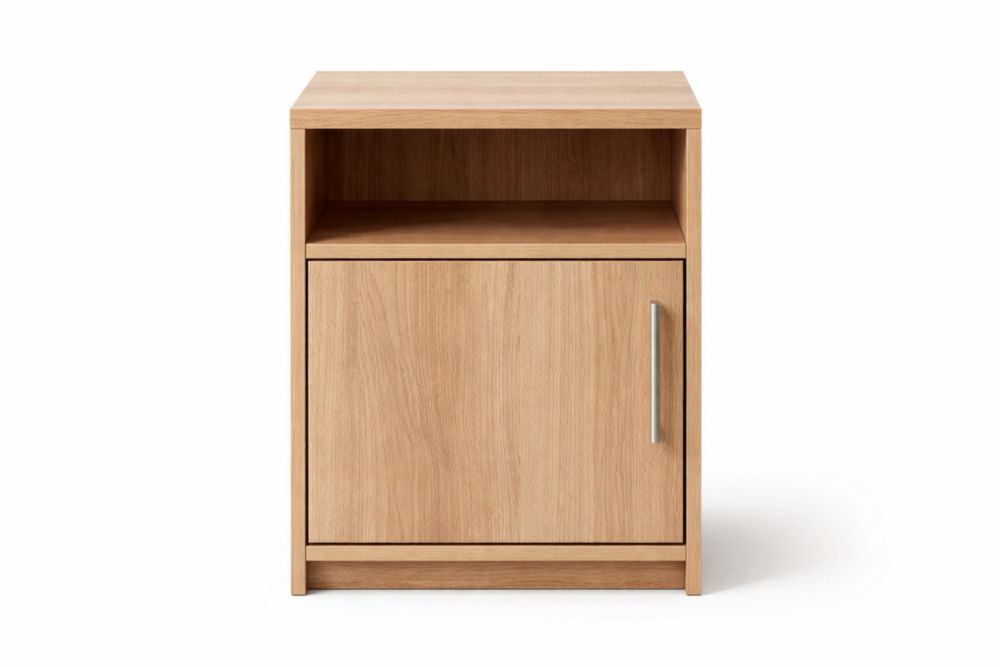 Wooden Nightstand with Cabinet and Open Shelf