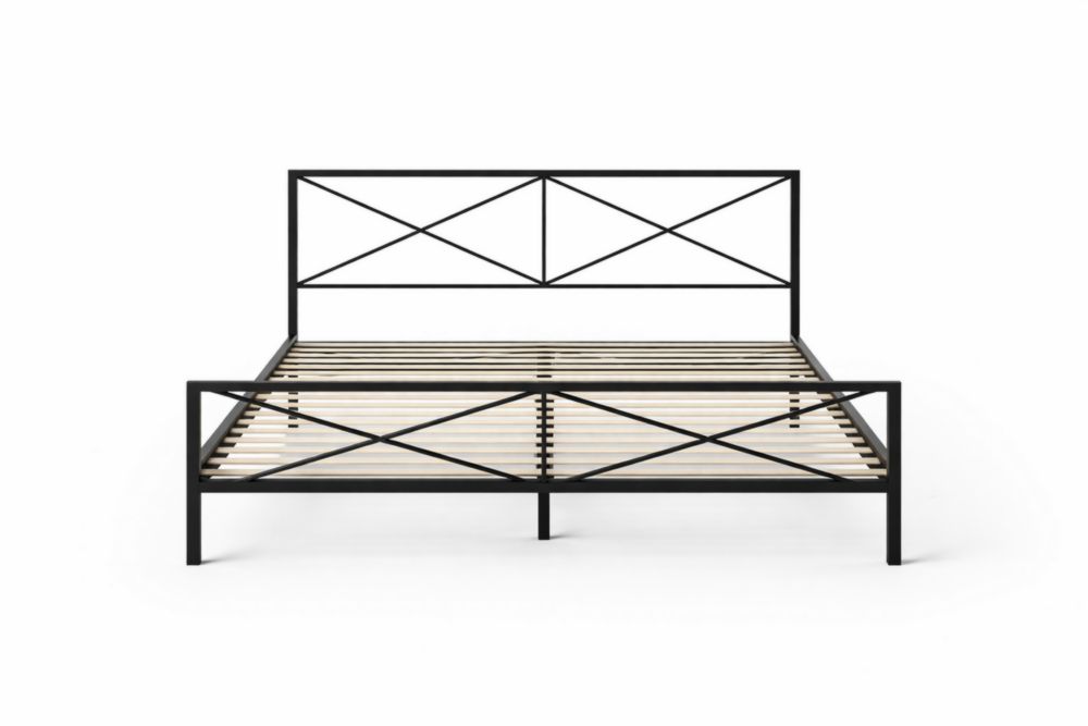 Metal Bed Frame with Headboard and Footboard - Black